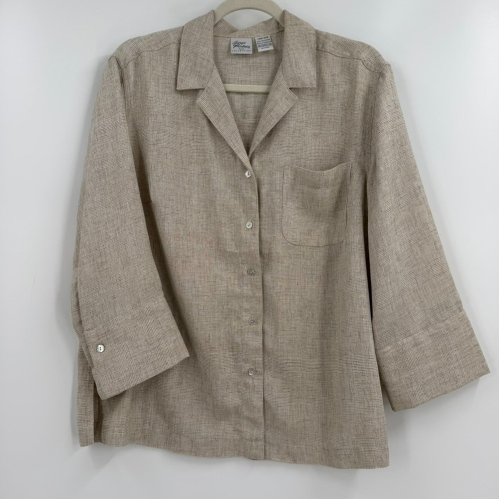 VTG Giorgio Fiorlini Women Blouse 14W Beige Minimalist Officeβ Corp Layering